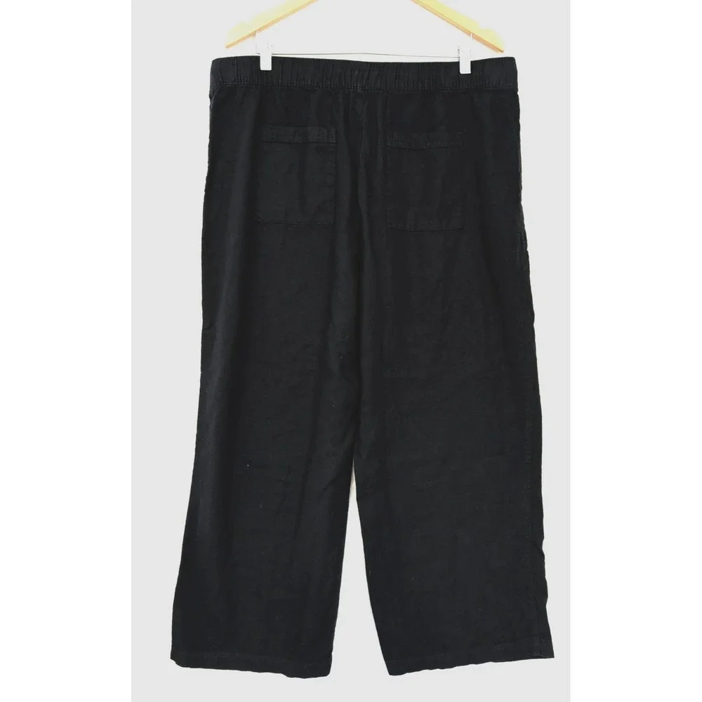 Gap Wide Leg Pants Womens XL‎ Black Linen Blend Pull On Business Casual Beach